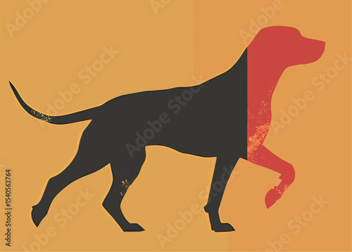 Stylized silhouette of a dog on an orange background, showcasing vibrant colors.
