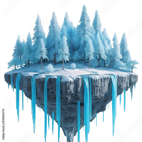 Explore beautiful winter island landscape with snow covered trees and waterfalls for desktop wallpaper design