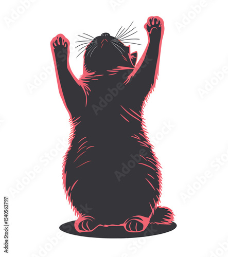 A stylish silhouette of a black cat reaching upwards, highlighting its playful spirit.