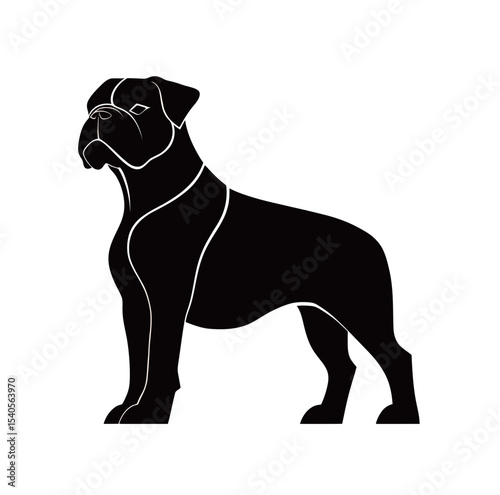 Stylized black silhouette of a strong, confident dog breed.