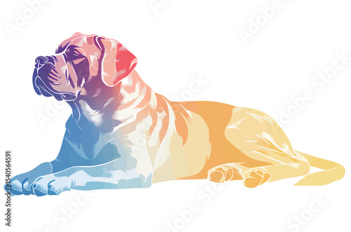 Colorful illustration of a relaxed dog, showcasing a blend of vibrant hues.