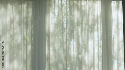 Translucent curtains gently diffuse soft light, thus creating a welcoming and inviting atmosphere throughout the room