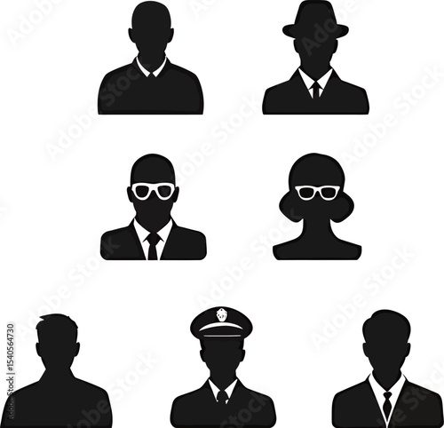 Silhouettes representing various professional roles and styles in black and white.