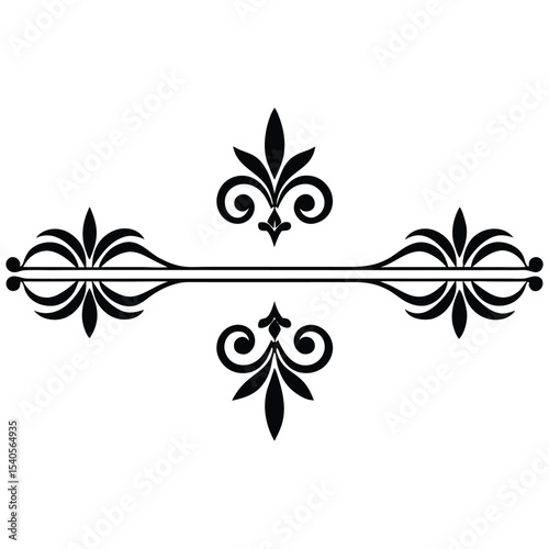 Two Black Decorative Divider Lines Set with Flourish and Swirl Elements Elegant Floral Design for Text Separation Vintage Style Graphic