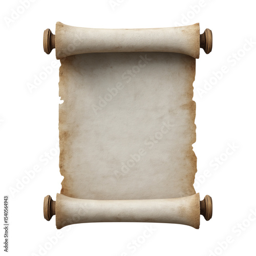 3D render of a blank parchment scrolls isolated on a transparent background, cutout PNG file