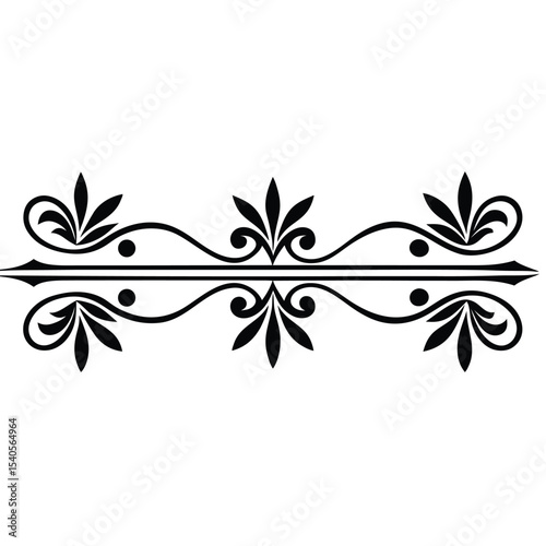 Two Black Decorative Divider Lines with Floral Accents and Symmetrical Design Elements Set Against a White Background
