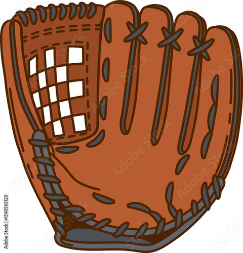 Cartoon groovy retro baseball glove. Vector leather mitt, vintage sports equipment with Y2K aesthetic with detailed stitching, emphasizing sporty vibes. Classic sports gear for catching balls on field
