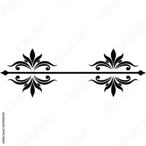 Two identical black decorative divider lines featuring symmetrical floral motifs with pointed ends set against a white background