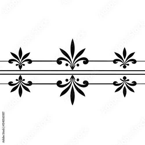 Two Sets of Black Decorative Divider Lines with Floral Accents Elegant Symmetrical Design Elements for Text Separation Page Decoration