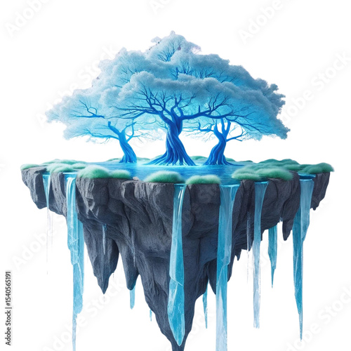 Floating island with fantasy trees and waterfalls digital art landscape background wallpaper for desktop and mobile one hundred