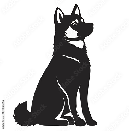 Stylized silhouette of a majestic black dog sitting attentively.
