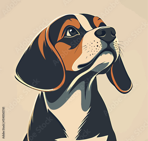 Stylized portrait of a beagle with distinct markings and an expressive gaze.
