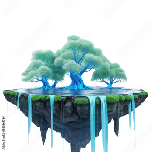 Floating island with trees and waterfalls fantasy landscape nature illustration surreal environment concept art
