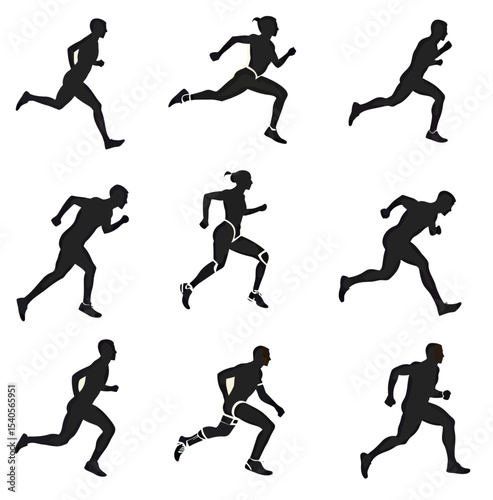 Dynamic silhouettes of diverse runners showcasing different running poses.