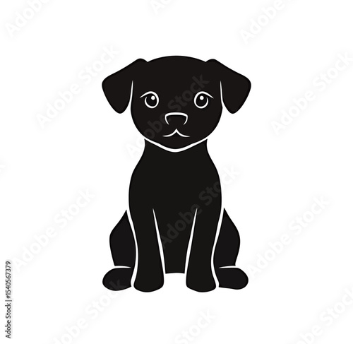Cute black puppy sitting patiently with an innocent expression.