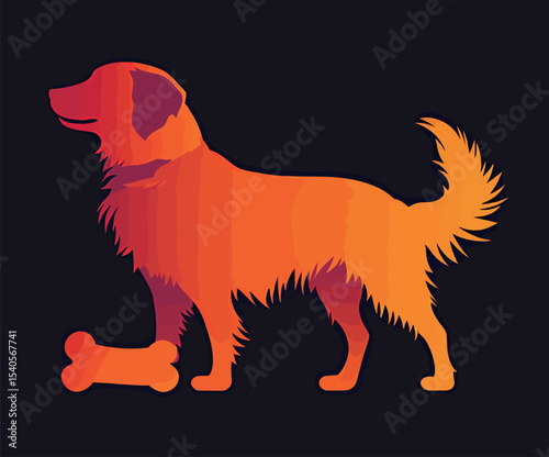 A vibrant, stylized silhouette of a dog with a bone, showcasing warm gradient colors.