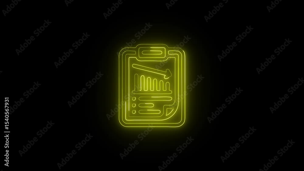 Glowing Analytics Report and Symbol in HD Video Neon Animation on Black Background