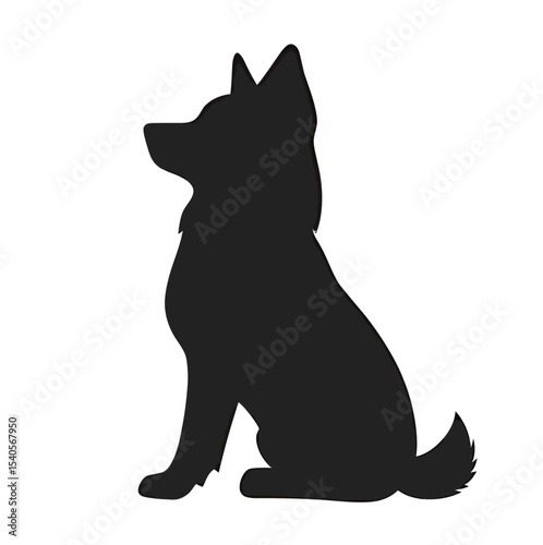 Silhouette of a dog sitting gracefully against a white background.