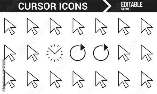 Collection of Computer Cursor Icons: Pointer, Wait, and Click Cursors in Clean Design