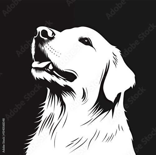 A golden retriever gazing upwards with a joyful expression.