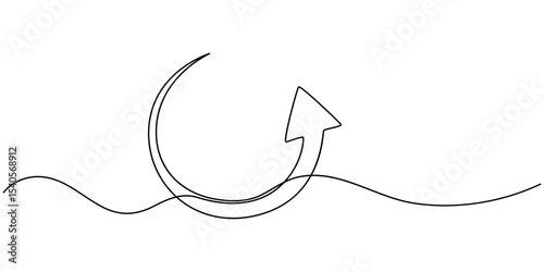 Continuous drawing of one line of a round arrows. Insurance concept. Arrows symbol isolated on a white background. Vector illustration, Arrow in a circle continuous one line drawing, Arrow Symbol