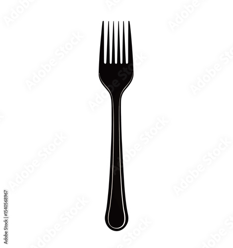 Black fork isolated on white background, elegant and simple design.