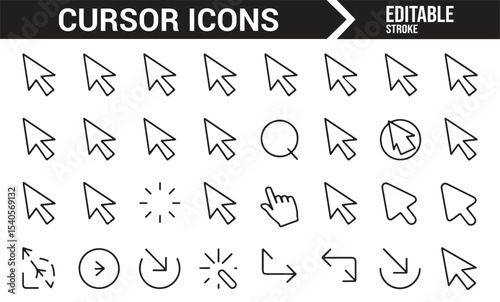 User Interface Cursor Icon Set: Different Arrow and Click Pointer Styles
