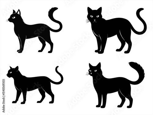 cat sihouette black vector bundle