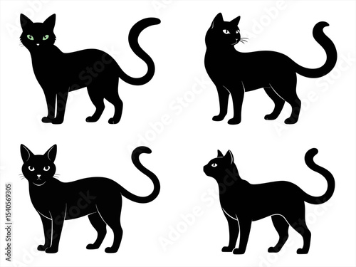 cat sihouette black vector bundle