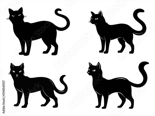 cat sihouette black vector bundle