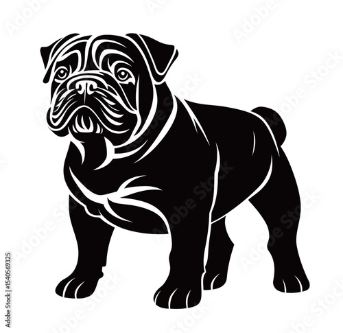 Black silhouette of a confident bulldog standing proudly.