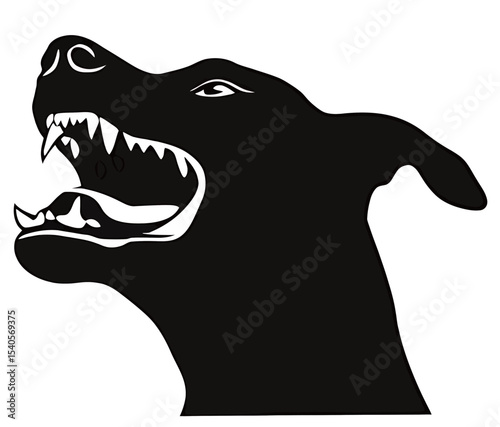 Fierce black dog silhouette with bared teeth, showcasing strength and alertness.