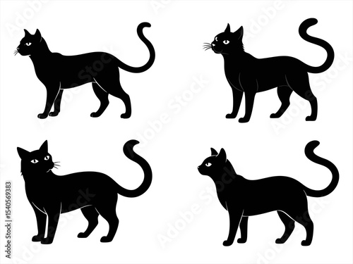 cat sihouette black vector bundle