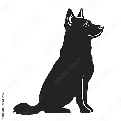 Silhouette of a sitting black dog in profile view, showcasing its sleek design.
