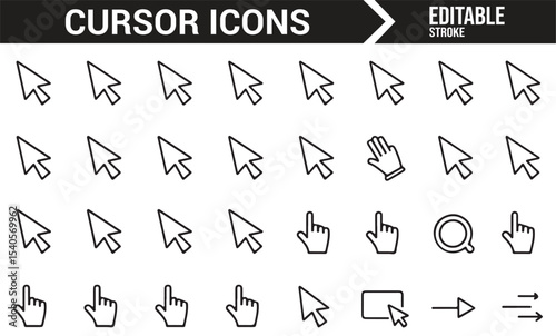 Simple Cursor Icons Set Featuring Hand, Pointer, and Wait Cursors for UI Design