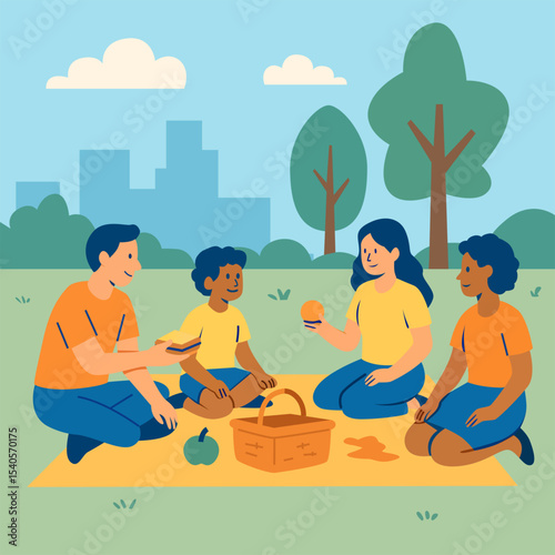 Picnic at City Park, family picnic outdoor children park happy icon