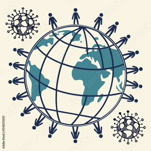A vector globe formed by interconnected human icons symbolising unity, diversity, and the global community,	on the International Day of Cooperatives