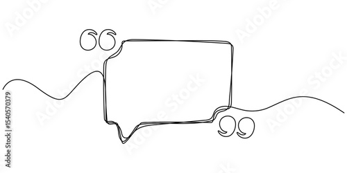Quotation marks with space for text in a continuous one-stroke pattern. One continuous line of paw prints. Vector illustration, Quote frame. Continuous black lines with with quotation marks speech
