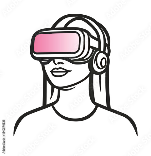 Young woman wearing virtual reality headset, immersed in digital experience.