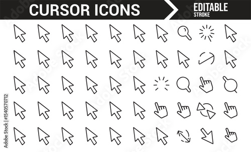 Vector Set of Cursor Icons: Arrow, Hand, and Pointer Cursors for Computer Interfaces
