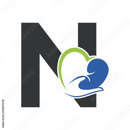 Lungs Love Logo Combine With letter N vector template