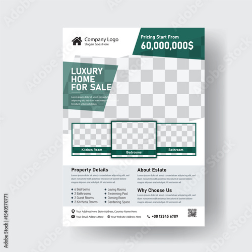 Luxury Home for Sale Real Estate Flyer Template Modern Design Six Bedrooms Two Bathrooms