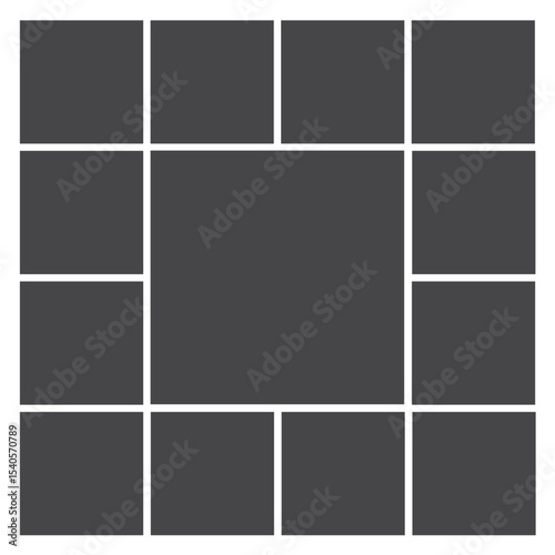 geometric photo collage grid rectangle template shape. Modern tiles pattern mosaic for portfolio presentation. Background and photo album for wall mood board