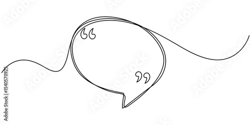 Quotation marks with space for text in a continuous one-stroke pattern. One continuous line of paw prints. Vector illustration, Quote frame. Continuous black lines with with quotation marks speech