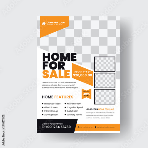 Modern Home for Sale Real Estate Flyer Template with High-Quality Photos and Detailed Features