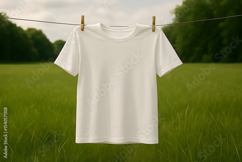 white t shirt hanging on a clothesline