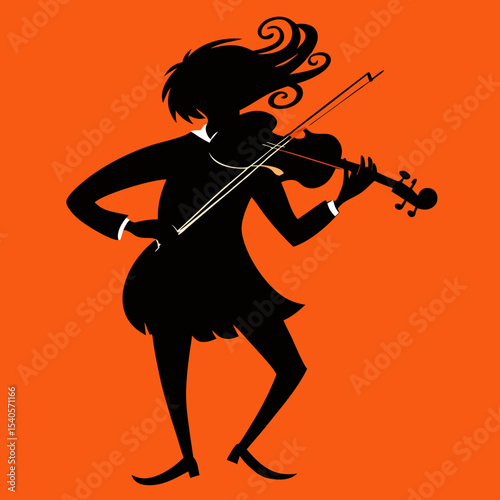 Passionate Black Silhouette Violinist Musical Art Illustration