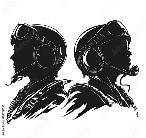 Silhouettes of two pilot figures, showcasing bravery and commitment.