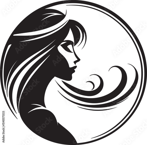 Modern Woman Head Silhouette – Elegant Beauty Vector

Graceful Lady Silhouette with Long Hair – Fashion Vector Art

Minimalist Woman Profile Silhouette Inside Circle Frame

