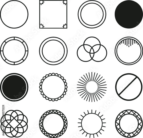 Black and white round frame and badge vector collection design